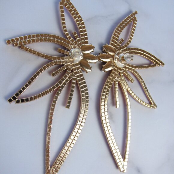 Elegant Big Wing Stud Red Earrings for Women Metallic with Rhinestones - Picture 4 of 6